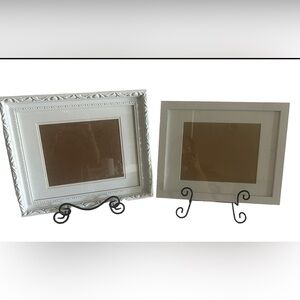 2 White Picture Photo Frames With Black Easel Stands Large Glass Michael's